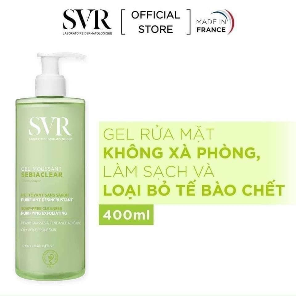 Sữa Rửa Mặt Svr Sebiaclear Gel Moussant 400ml Pháp- Xanh Lá Dành Cho Da Dầu Mụn